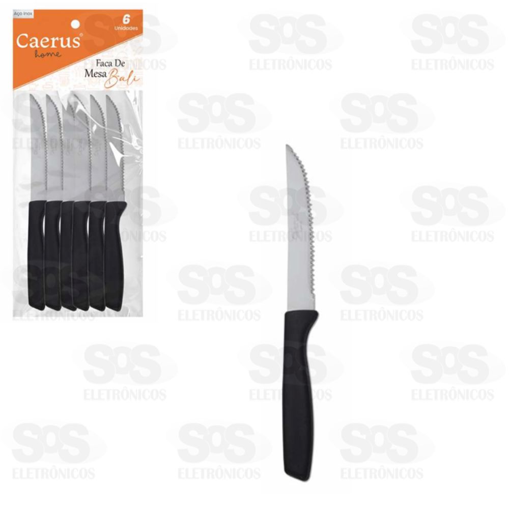 Kit Faca De Mesa Com 6 Unidades Preta Caerus CRS-2632