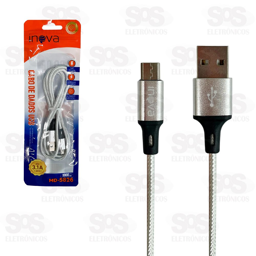 Cabo De Dados Micro USB V8 3.1A 1 Metro Inova MD-5826