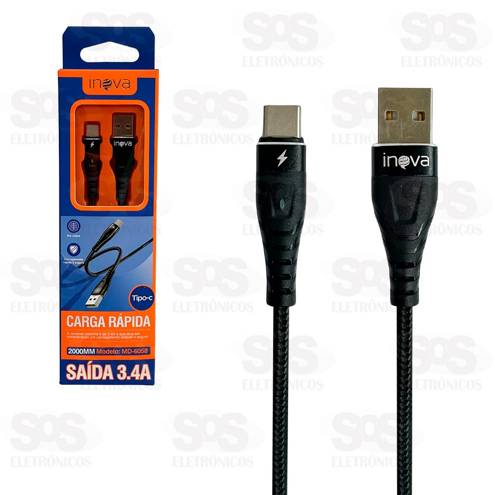 Cabo De Dados Rpido Type C 3.4A 2 Metros Inova MD-6058