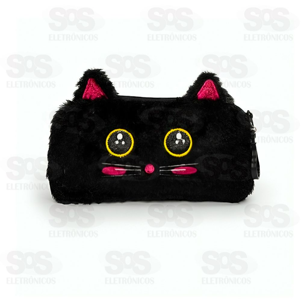 Estojo Escolar Pelcia Gato Preto Polibrinq SCB114