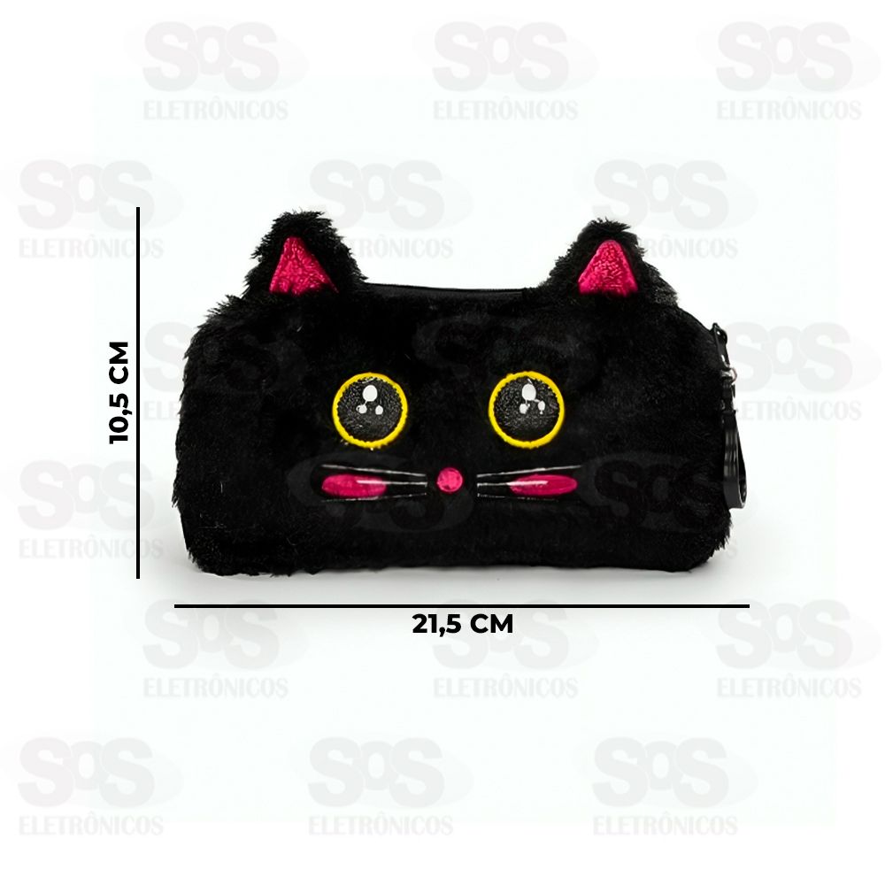 Estojo Escolar Pelcia Gato Preto Polibrinq SCB114