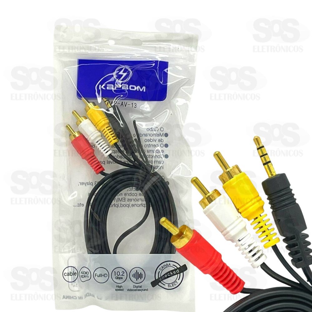 Cabo 3 RCA Para P2 Stereo 1,5 Metros Kapbom KAP-AV-13