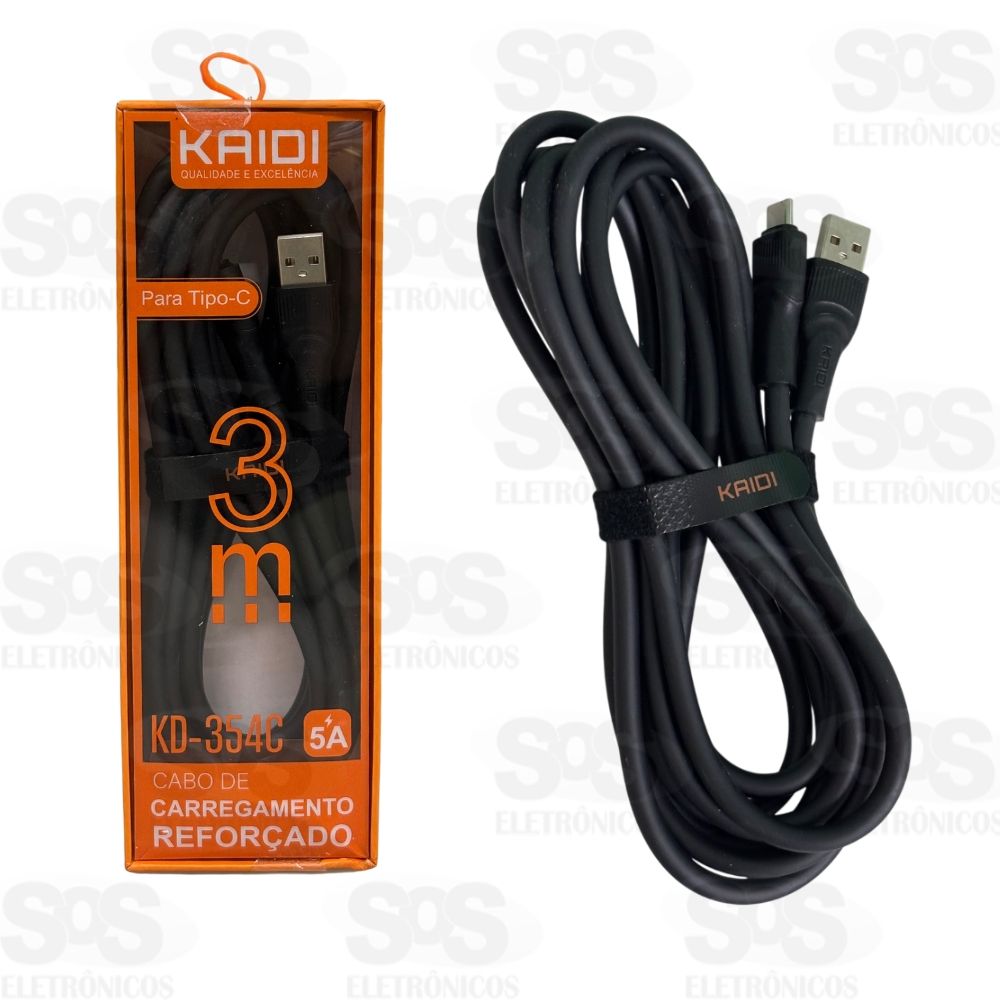 Cabo Emborrachado Reforado Type C 3 Metros Kaidi KD-354C