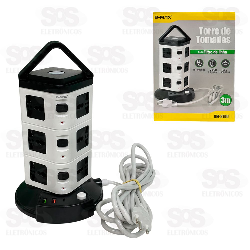 Torre Multiplug 12 Tomadas e USB B-Max BM-8700