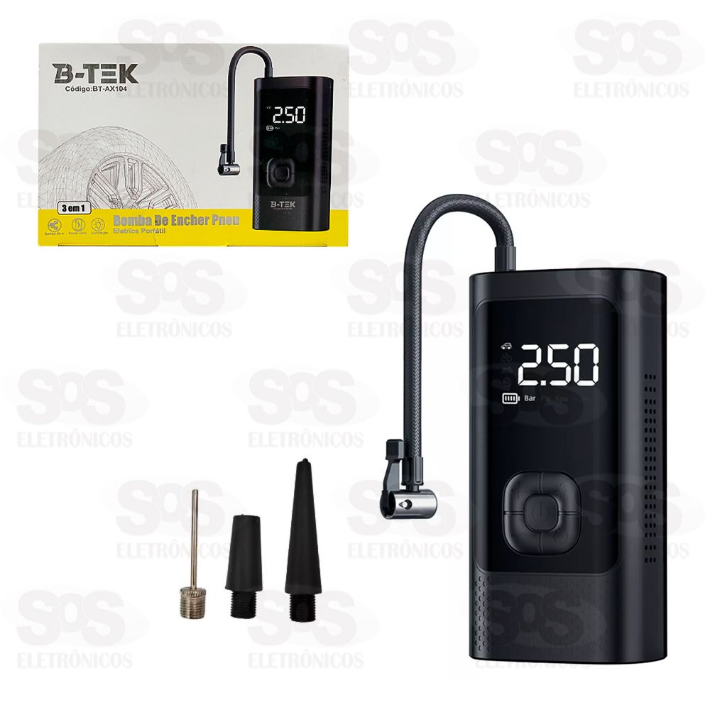 Compressor De Ar Recarregvel Com 3 Bicos B-Tek BT-AX104