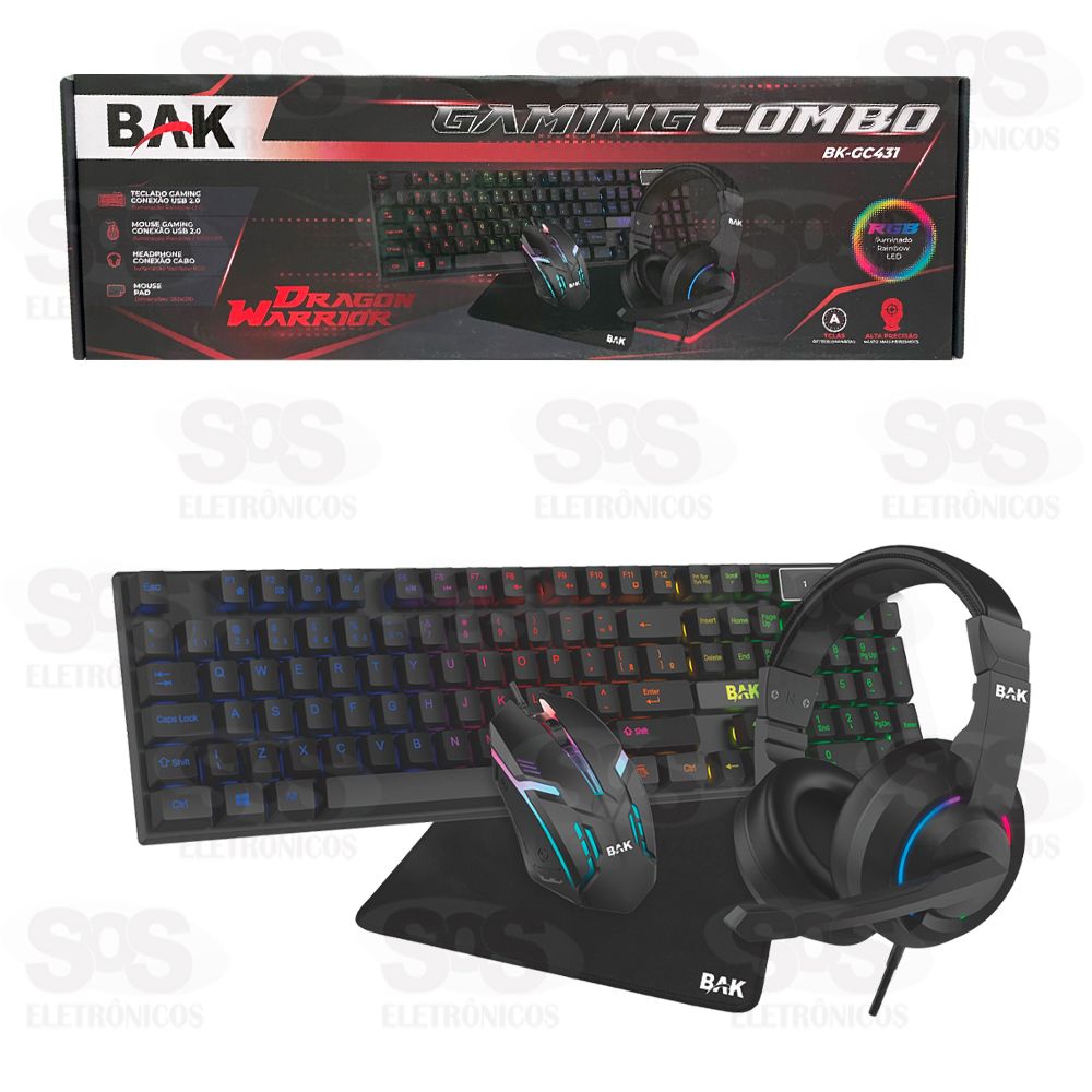 Kit Gamer Teclado Mouse Headset Mousepad RGB BK-GC431