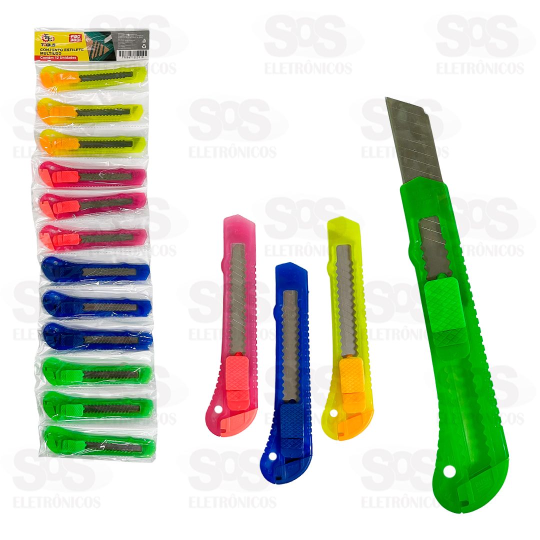 Kit Estilete Com 12 Unidades Cores variadas FBG 3801