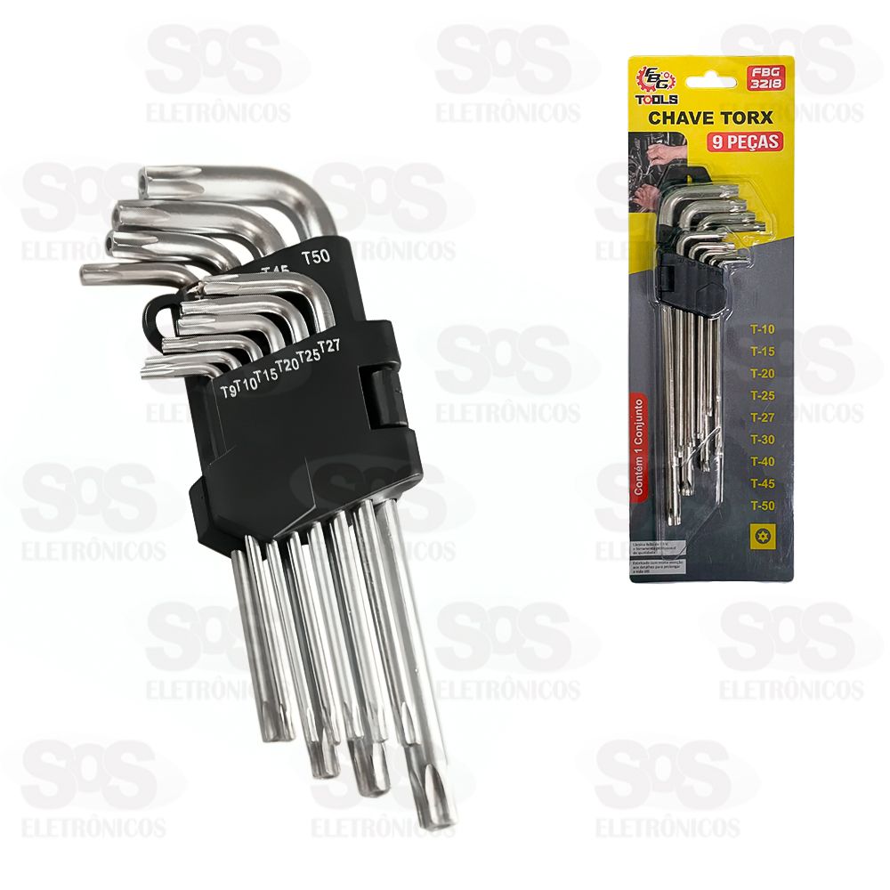 Kit Chave Torx T10 a T50 Com 9 Peças FBG 3218