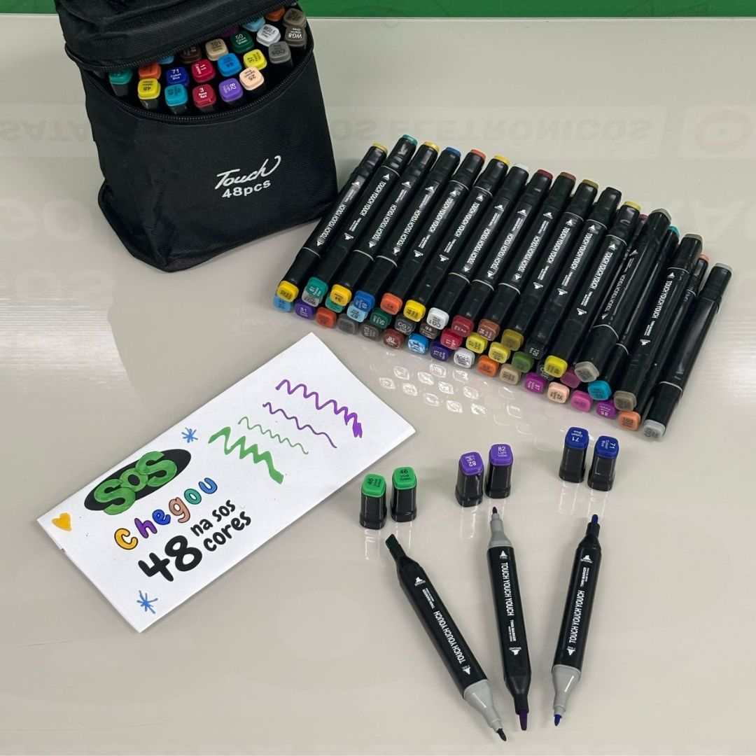 Kit 48 Caneta Marcador Ponta Dupla Cores Sortidas