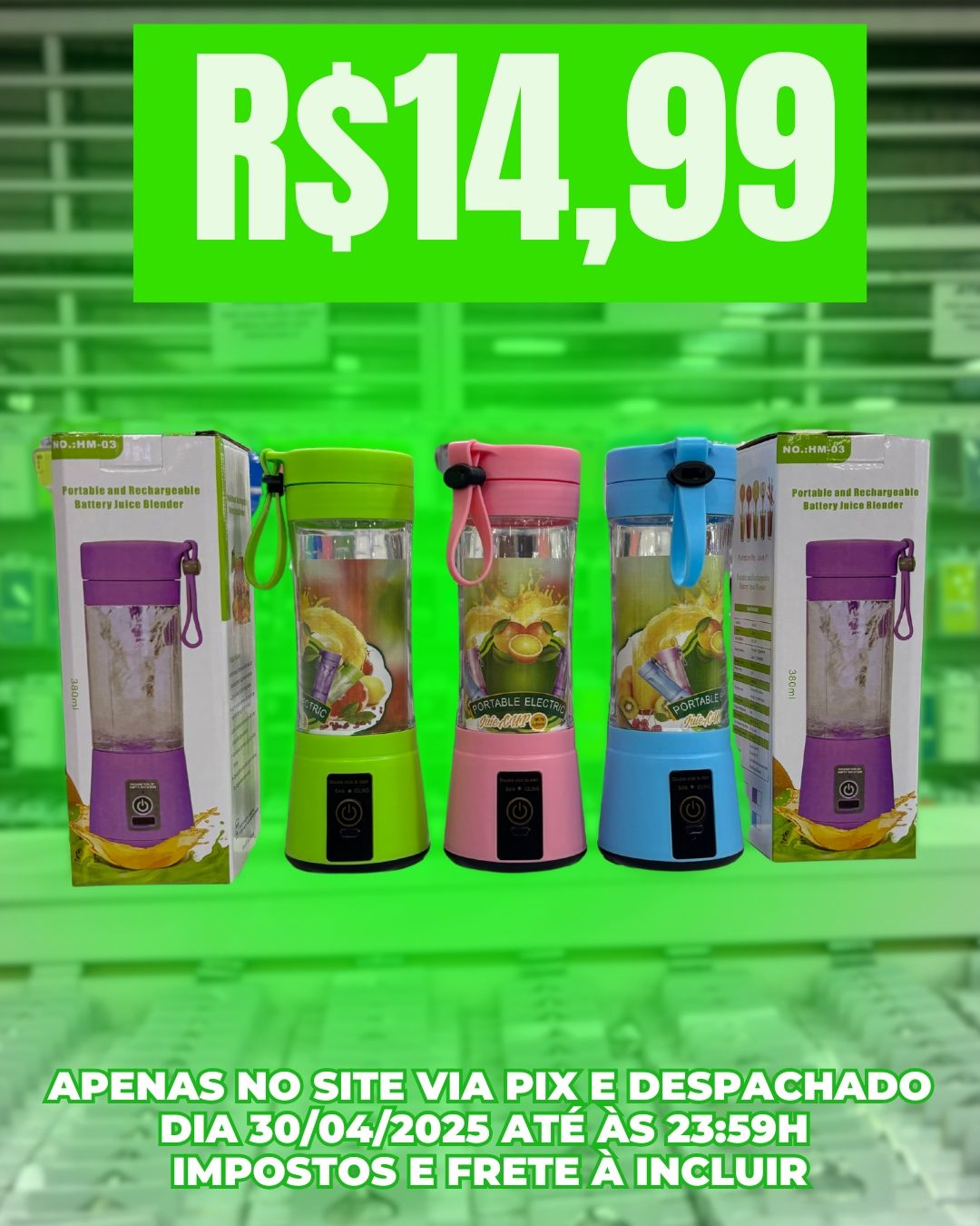 Liquidificador Porttil Recarregvel 380ML HM-03