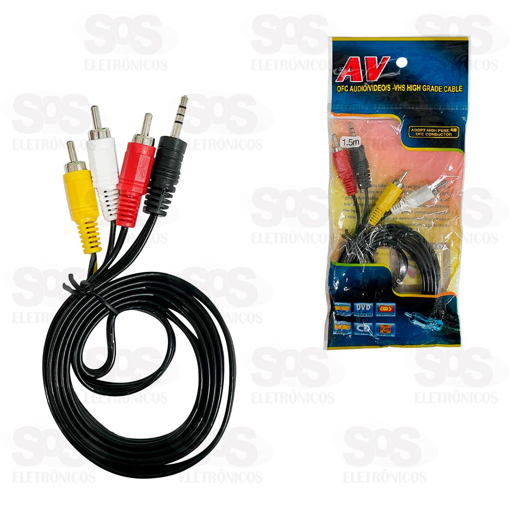 Cabo udio e Vdeo 3 RCA Para P2 1,5 Metros
