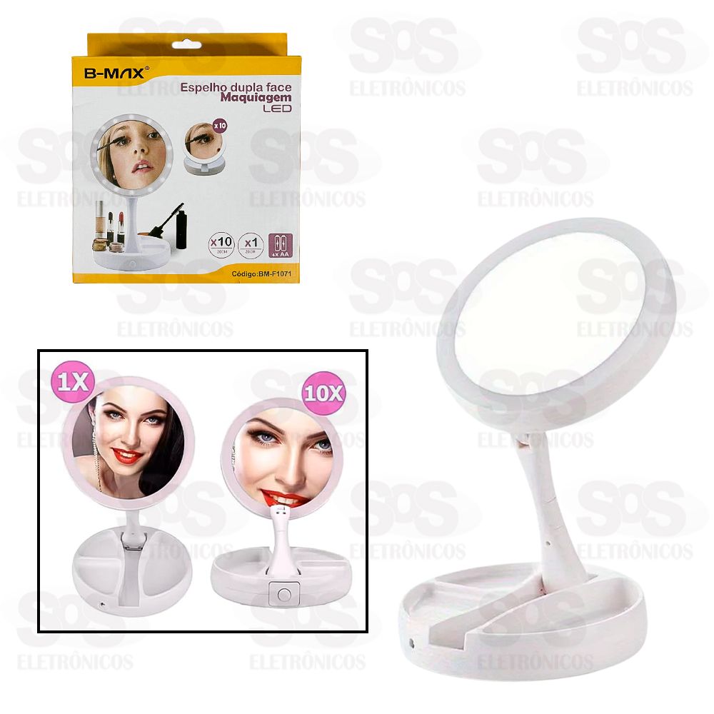 Espelho De Maquiagem Duplo Com LED B-Max BM-F1071