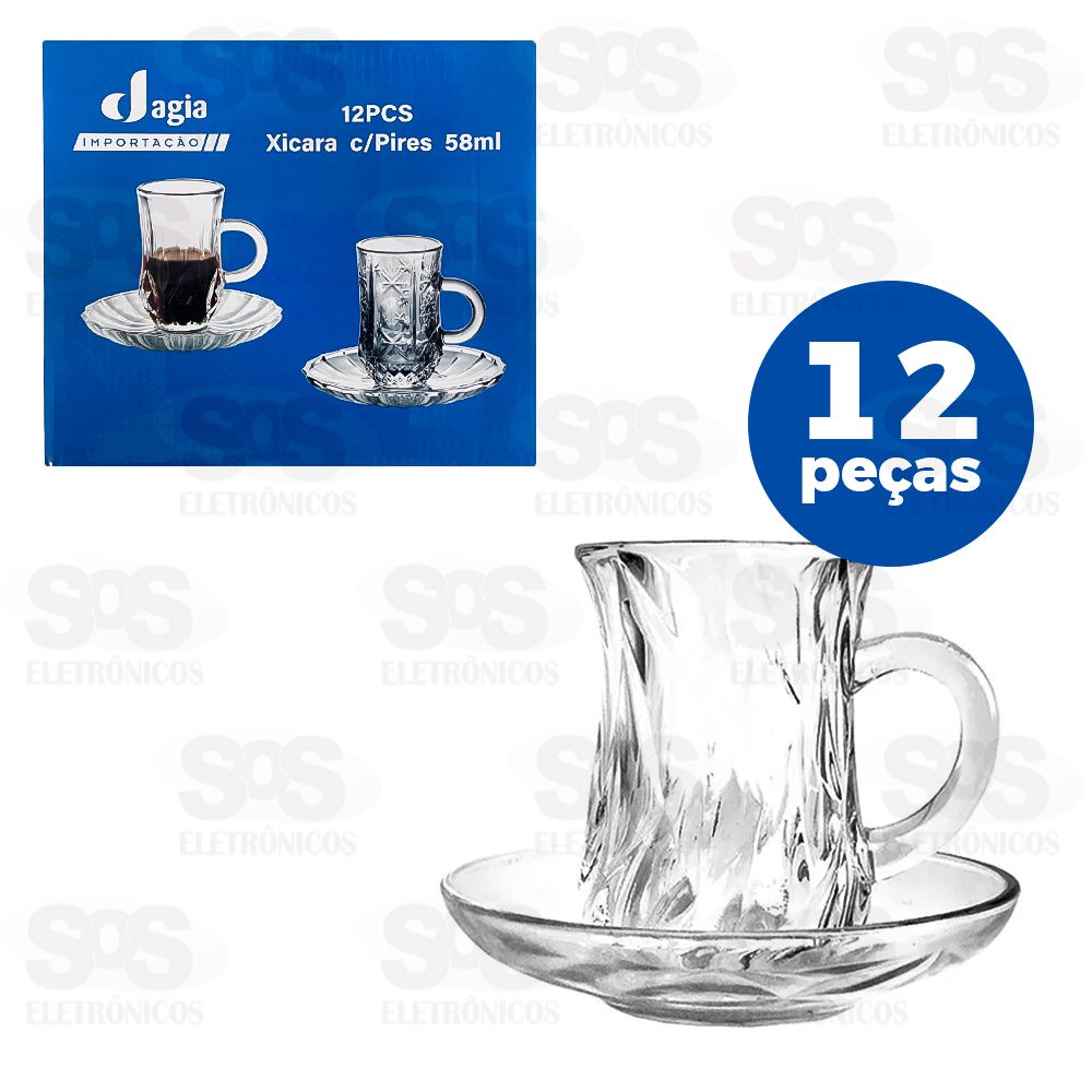 Conjunto Xcara De Vidro Com Pires 58ML 12 Peas DXP8