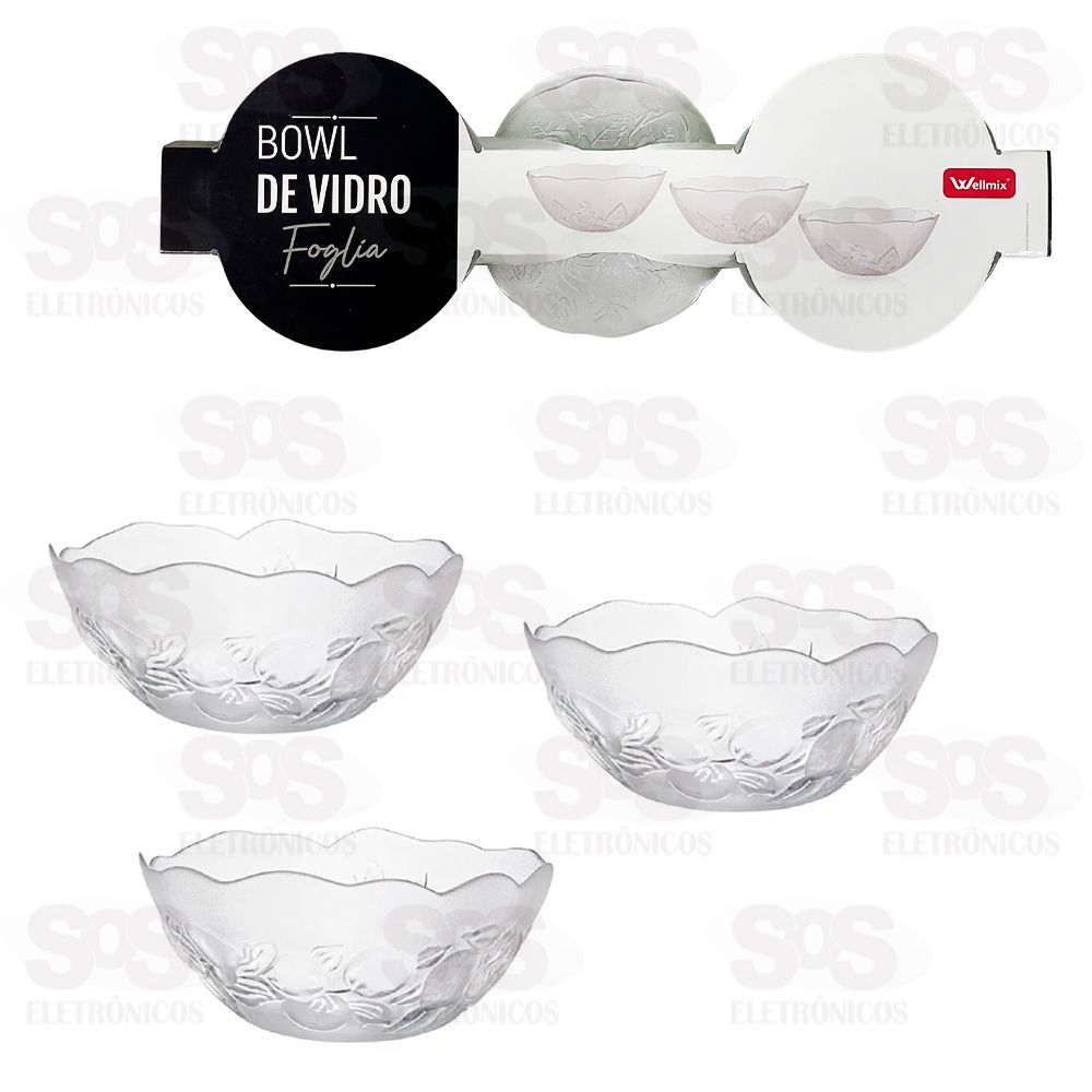 Kit 3 Peas Pote Bowl de Vidro Transparente WG21851