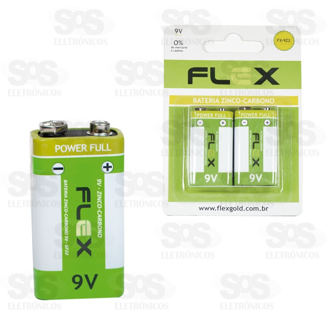 Bateria De Zinco Carbono 9V 2 Peas Flex FX-9Z2
