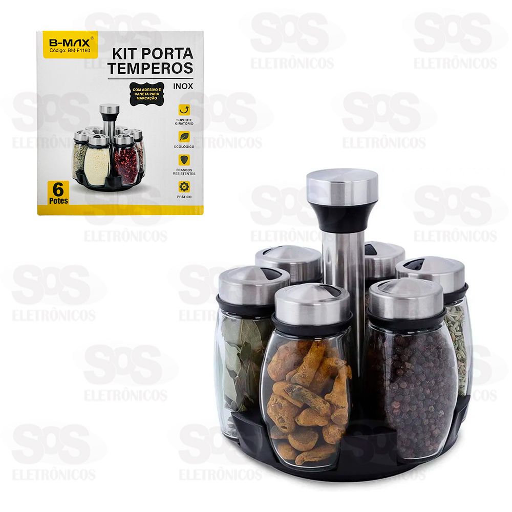 Porta Temperos Giratrio 6 Frascos B-Max BM-F1160