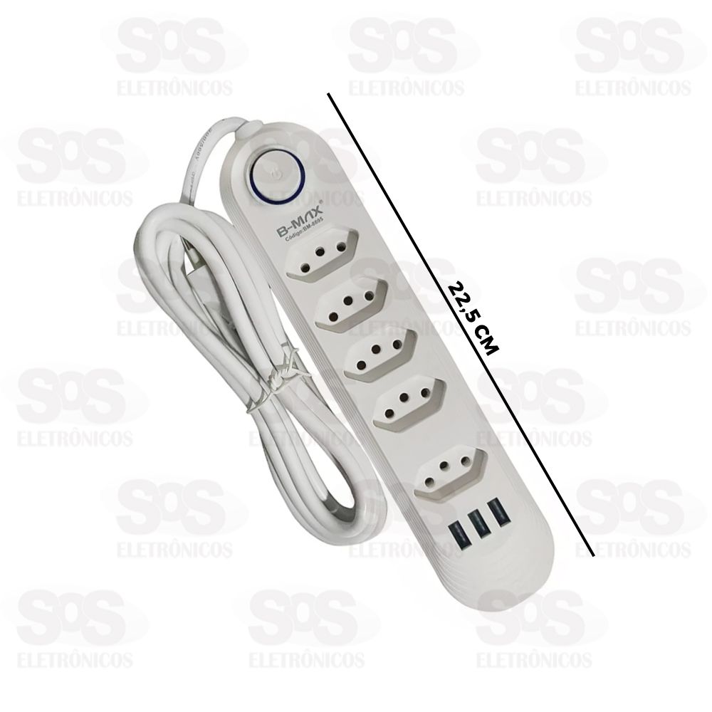 Filtro De Linha 5 Tomadas e 3 USB Bivolt B-Max BM-8695A