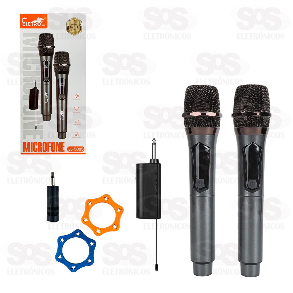 Kit 2 Microfone Sem Fio Dinmico Com Painel Eletromex EL-5005