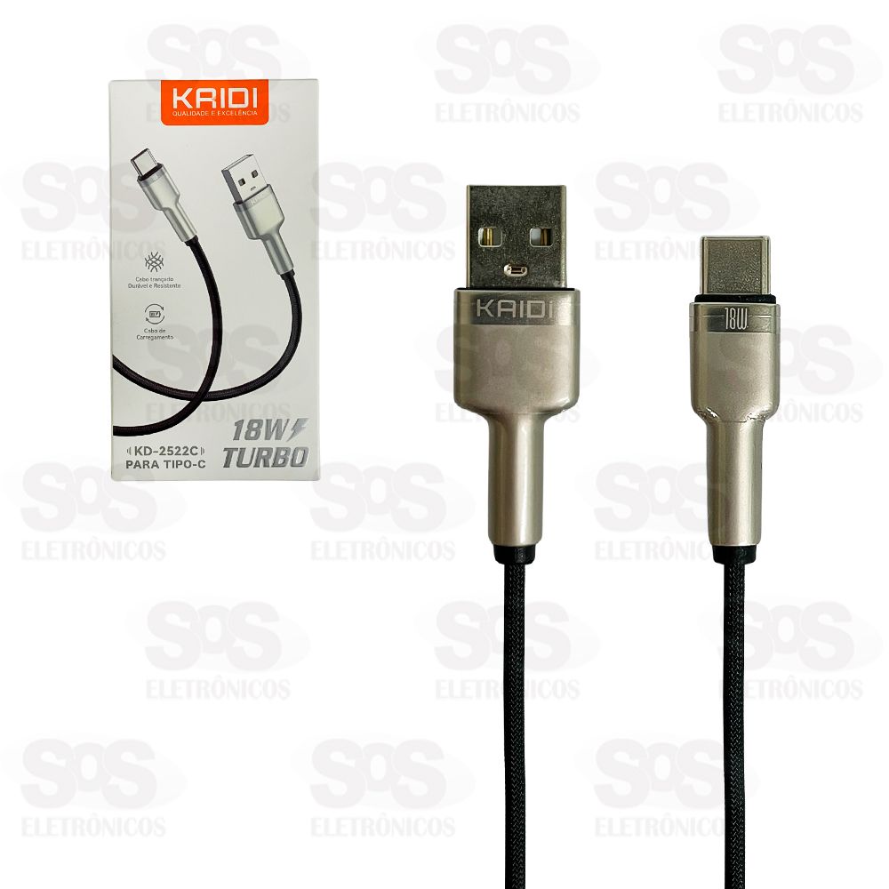 Cabo Turbo 18W USB Para Type C 1 Metro Kaidi KD-2522CC