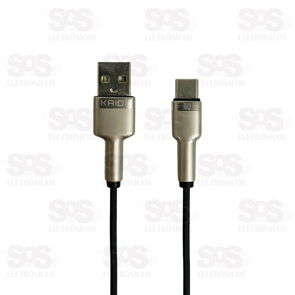 Cabo Turbo 18W USB Para Type C 1 Metro Kaidi KD-2522CC