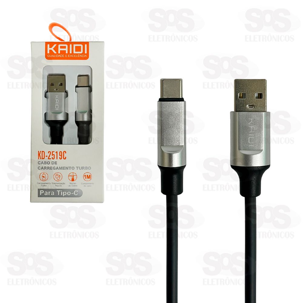 Cabo Turbo 3.4A USB Para Type C 1 Metro Kaidi KD-2519C