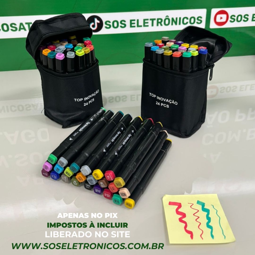 Kit 24 Caneta Marcador Ponta Dupla Cores Sortidas