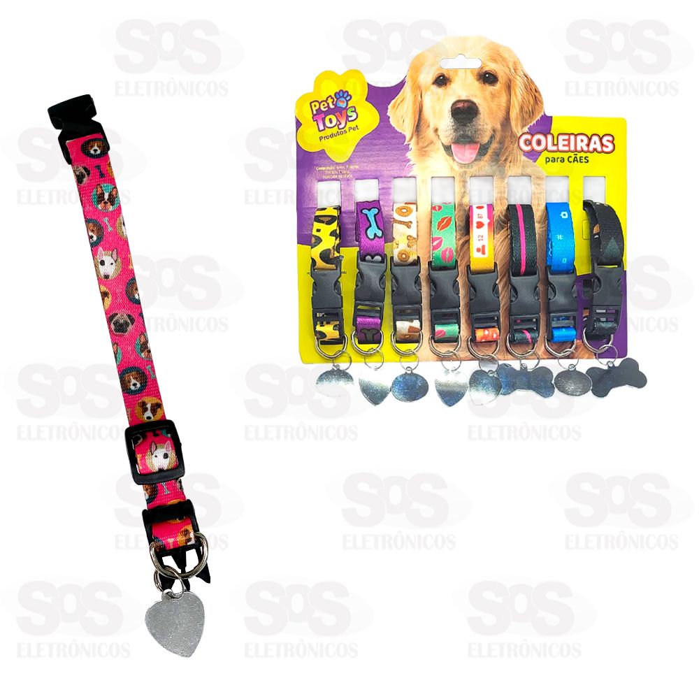 Cartela Coleira Seda Com Plaquinha 8 Unidades Pet Toys 3060