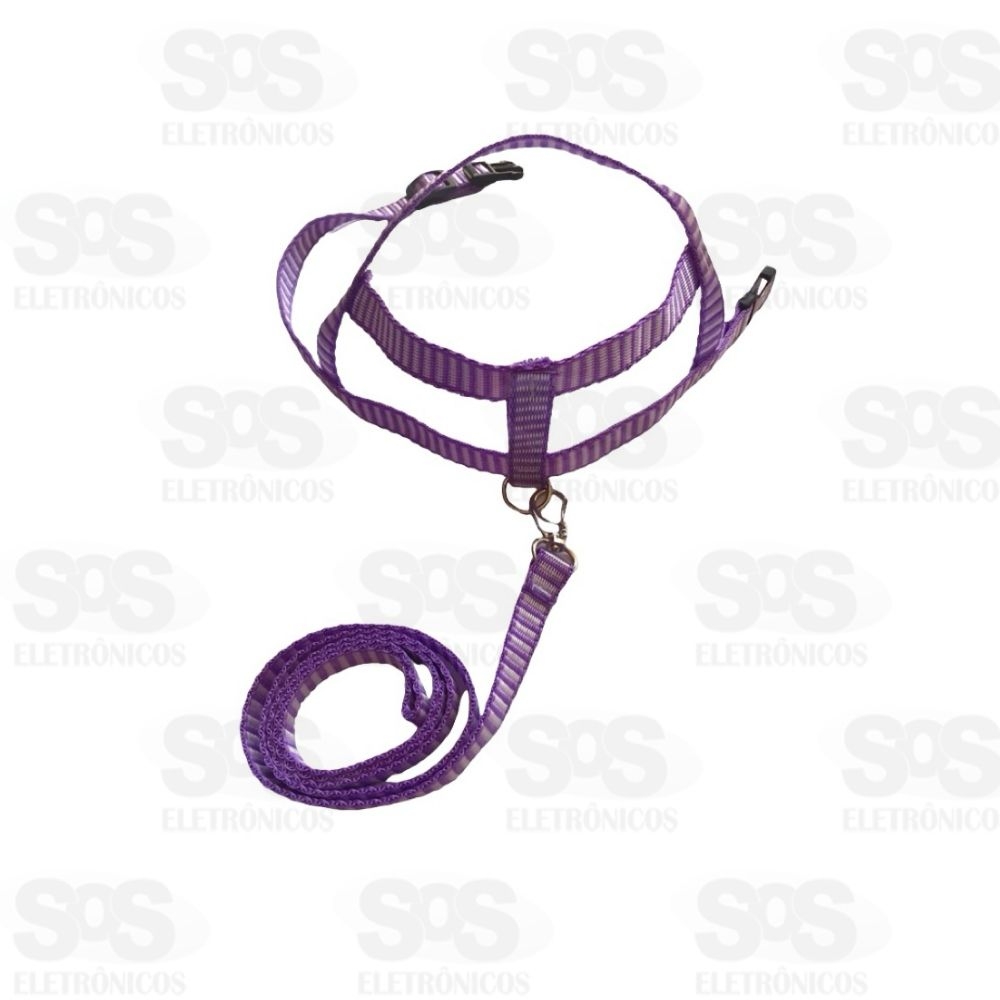 Coleira Peitoral Com Guia Nylon Listrada N1 3096