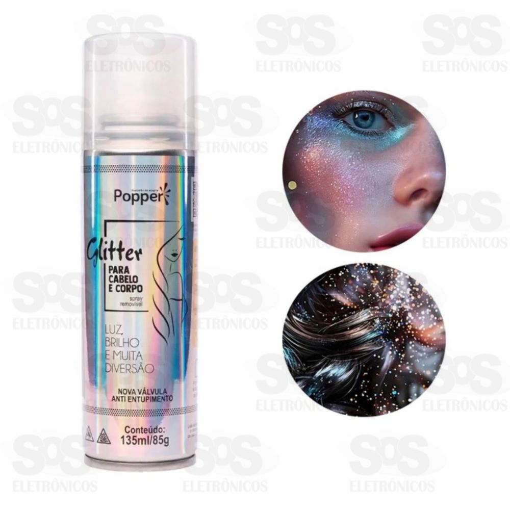 Glitter Spray Cabelo e Corpo 135ml Popper