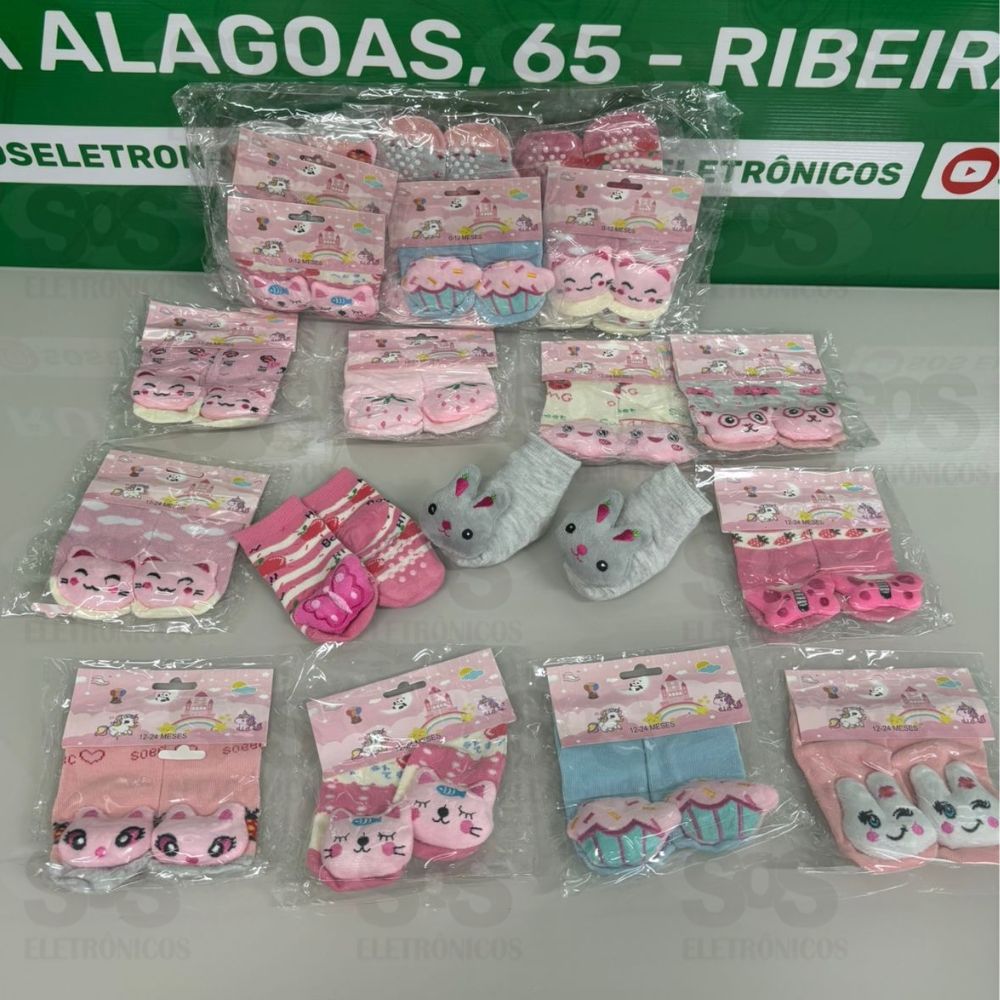 Kit 12 Pares Meia Beb Com Sininho e Pompom Sortidas