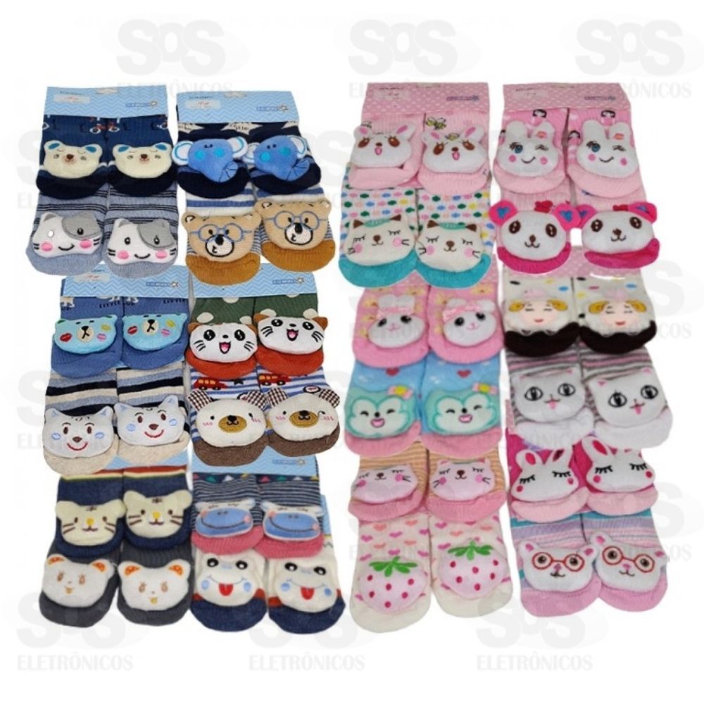 Kit 12 Pares Meia Beb Com Sininho e Pompom Sortidas