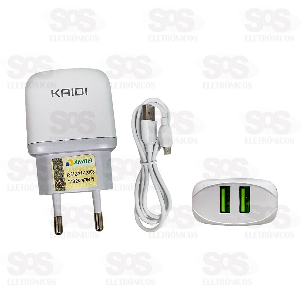 Carregador 2 USB 2.4A Com Cabo Micro USB V8 Kaidi KD-556S