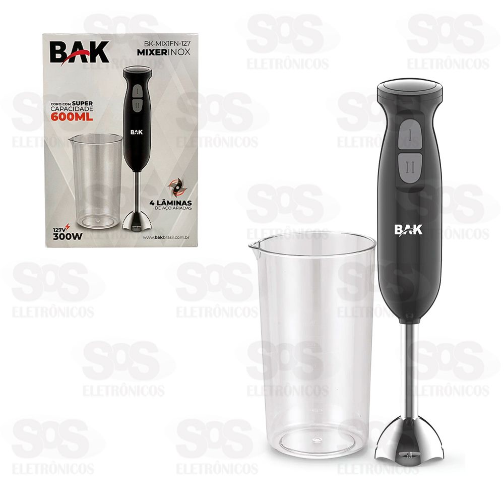 Mixer Elétrico Inox Portátil Com Copo Bak BK-MIX1FN-127