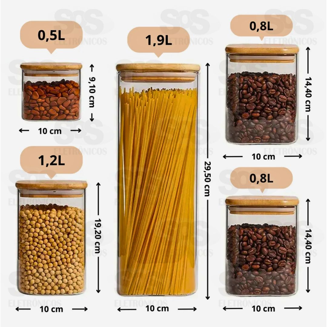 Pote De Plstico Com Tampa De Bambu 5 Unidades TOP1925