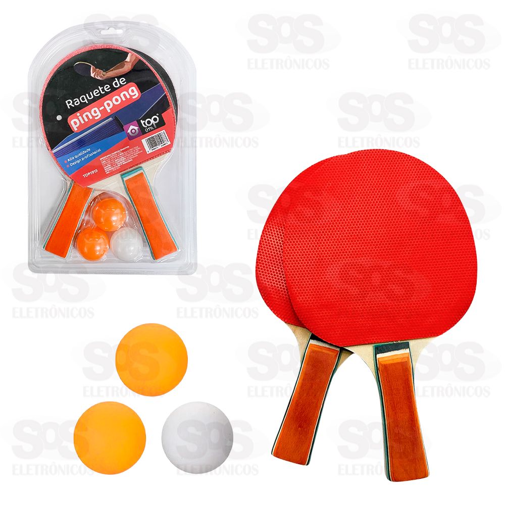 Kit Ping Pong 2 Raquetes e 3 Bolinhas TOP1915