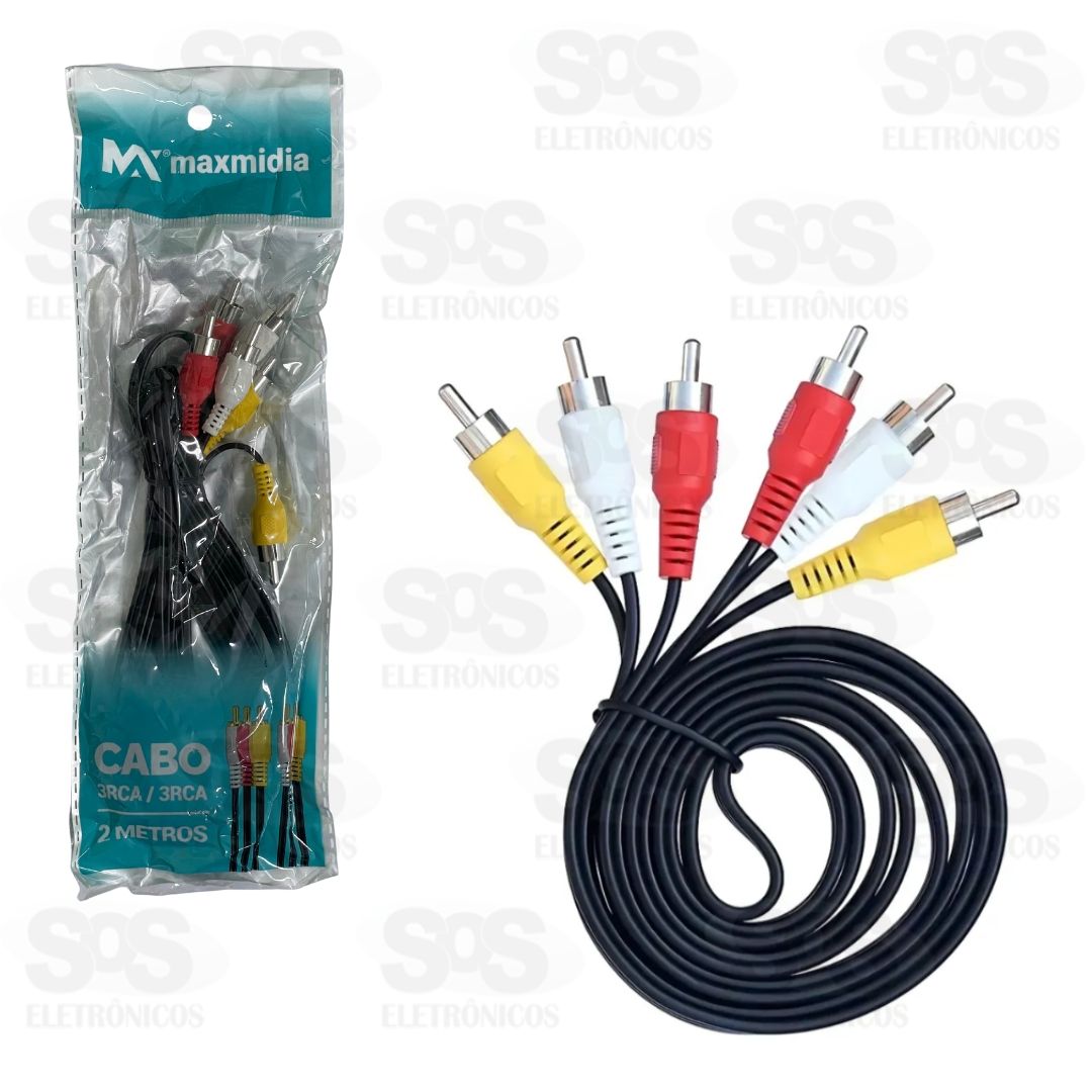 Cabo 3 RCA + 3 RCA 2 Metros Maxmidia MAX-52906-27