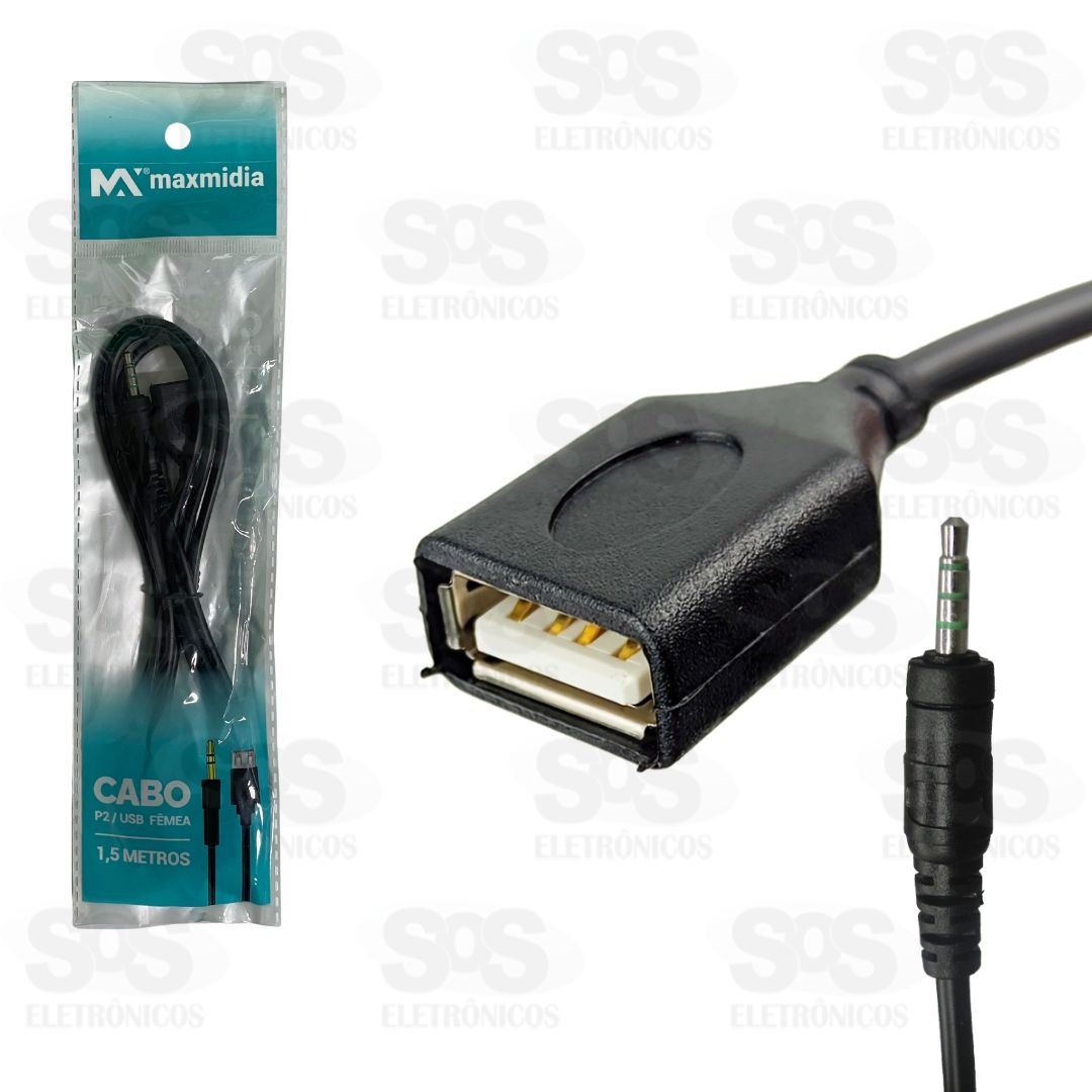 Cabo Auxiliar P2 Para USB Fmea 1,5 Metros Maxmidia MAX-52506-23