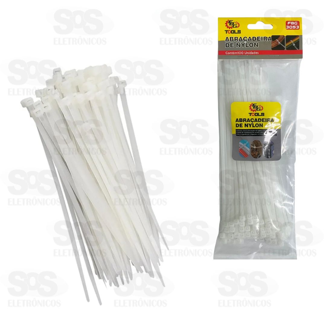 Abraadeira De Nylon 3,6X200mm Branca 100 Unidades FBG 3053