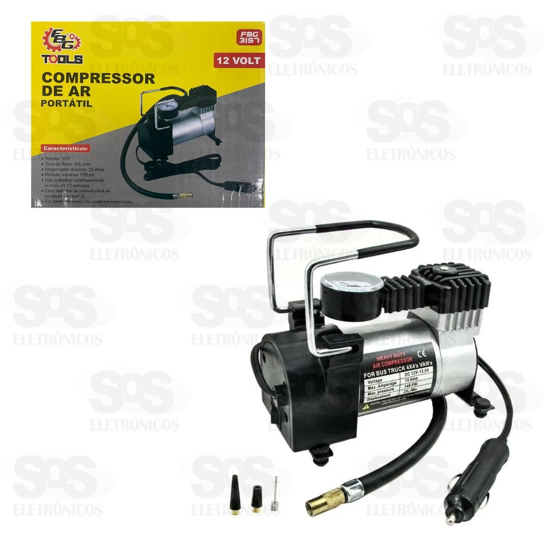 Mini Compressor de Ar Porttil 12V 150PSI FBG 3157