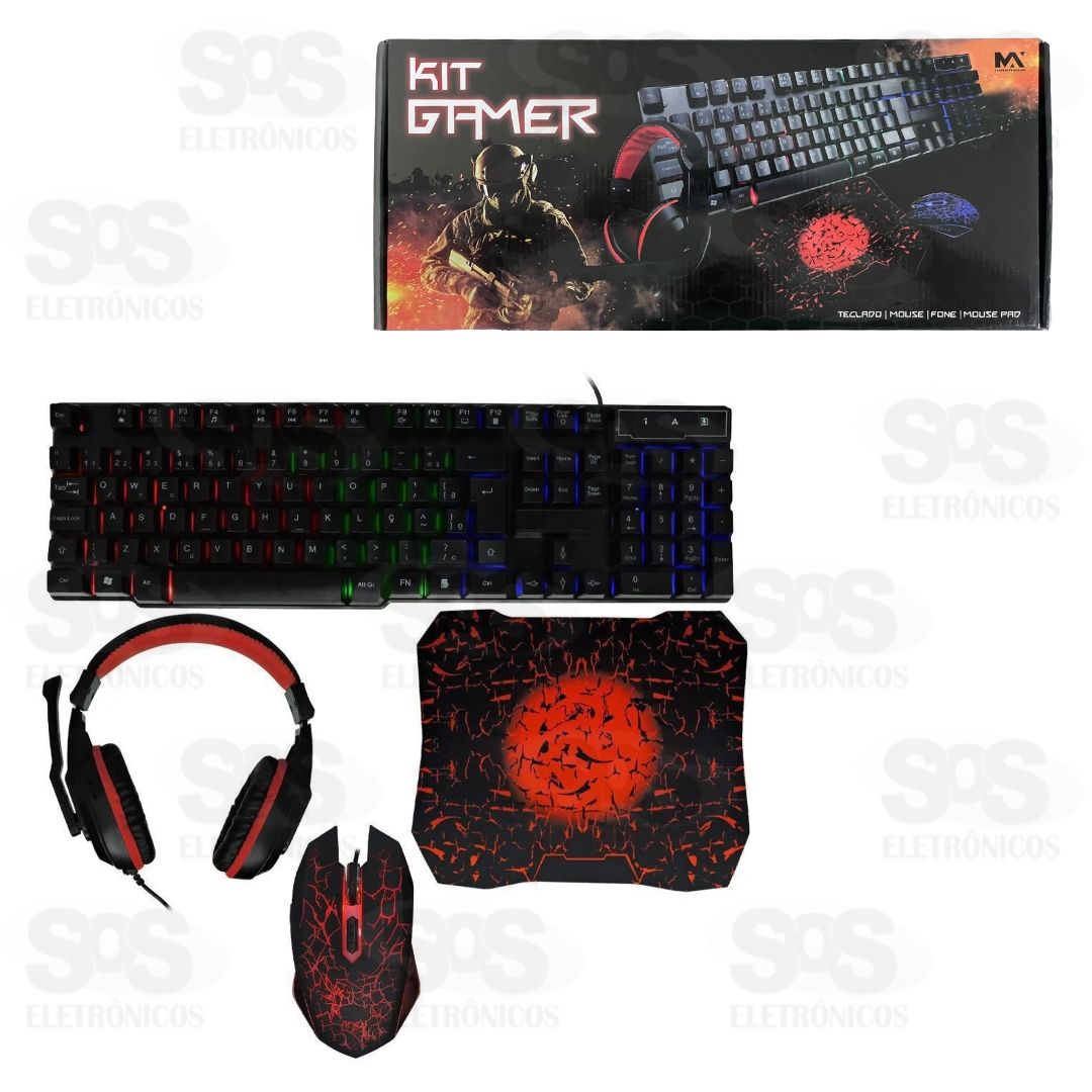 Kit Gamer Com Teclado/Mouse/Headset/Mousepad Maxmidia MAX-COM2