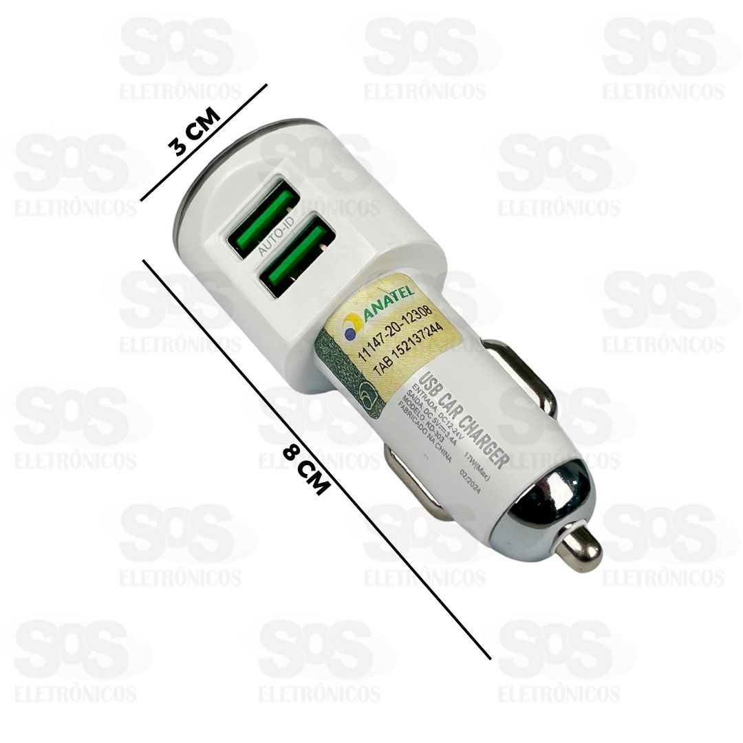 Carregador Automotivo 2 USB 3.4A Cabo Iphone Kaidi KD-303A