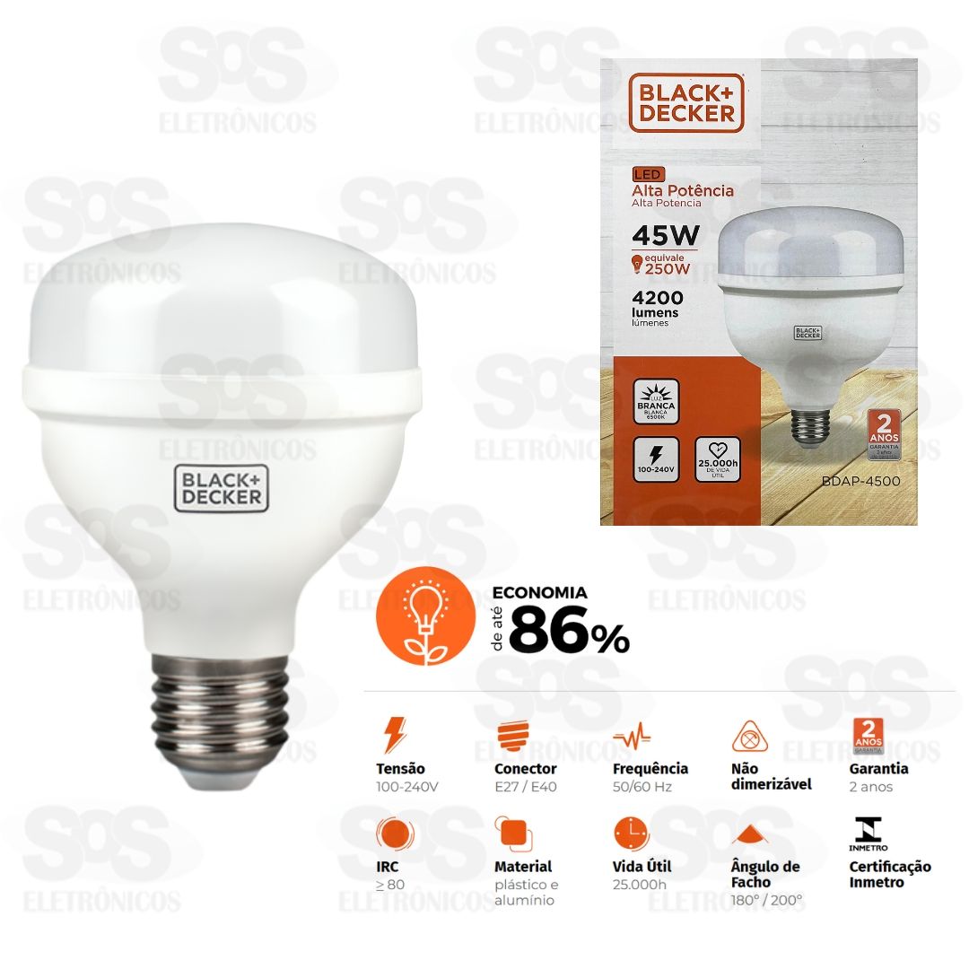 Lâmpada LED 45W Alta Potência Black+Decker BDAP-4500