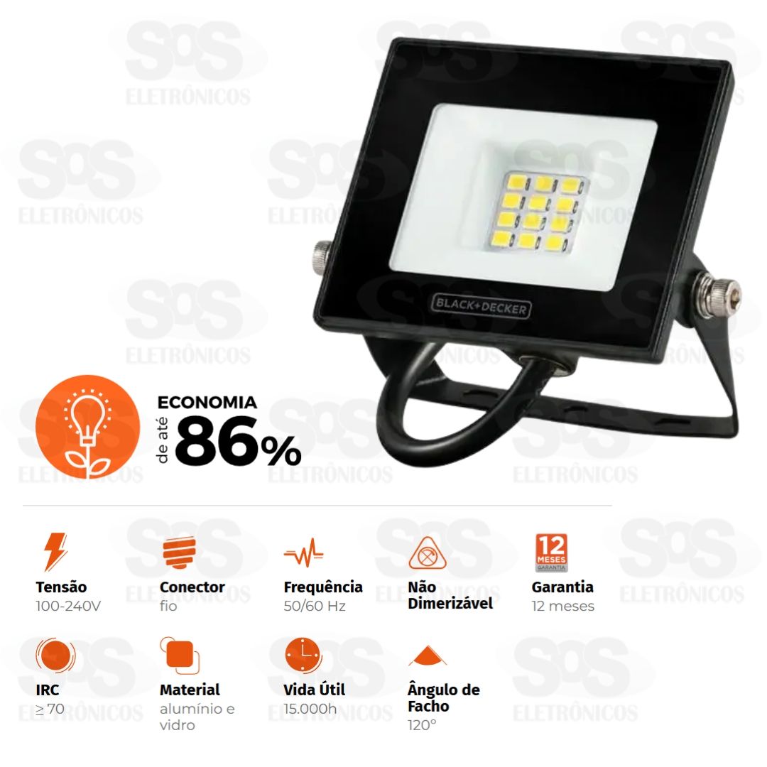Refletor Eco Quadrado LED Branco 20W Black+Decker BDR1-1600