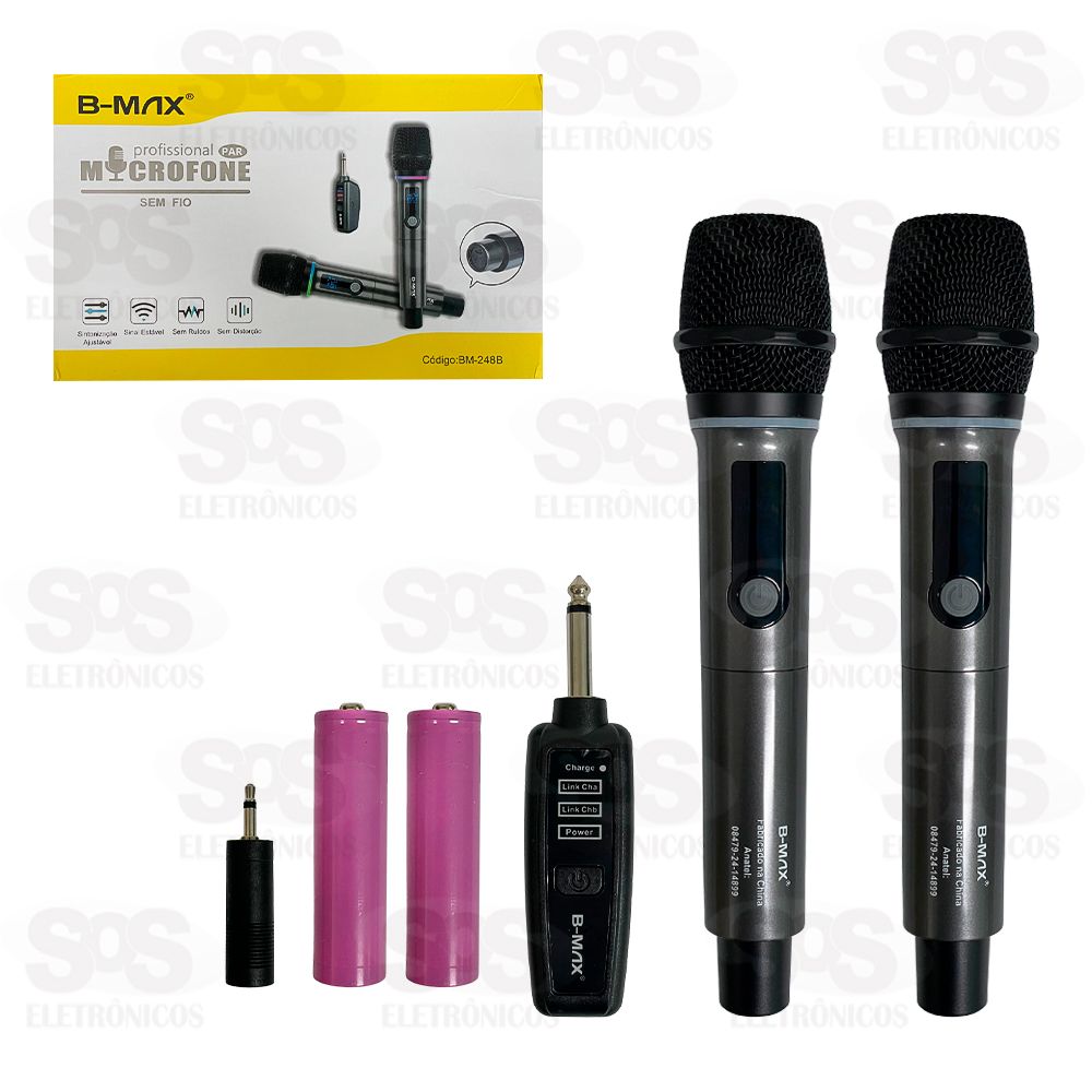 Kit 2 Microfones Sem Fio Dinmicos Com Painel B-Max BM-248B