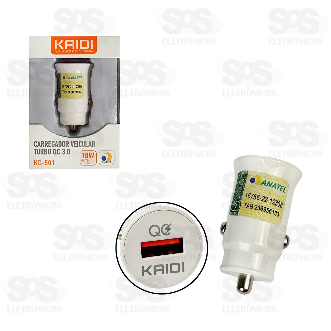Carregador Veicular Turbo 18W Kaidi KD-501