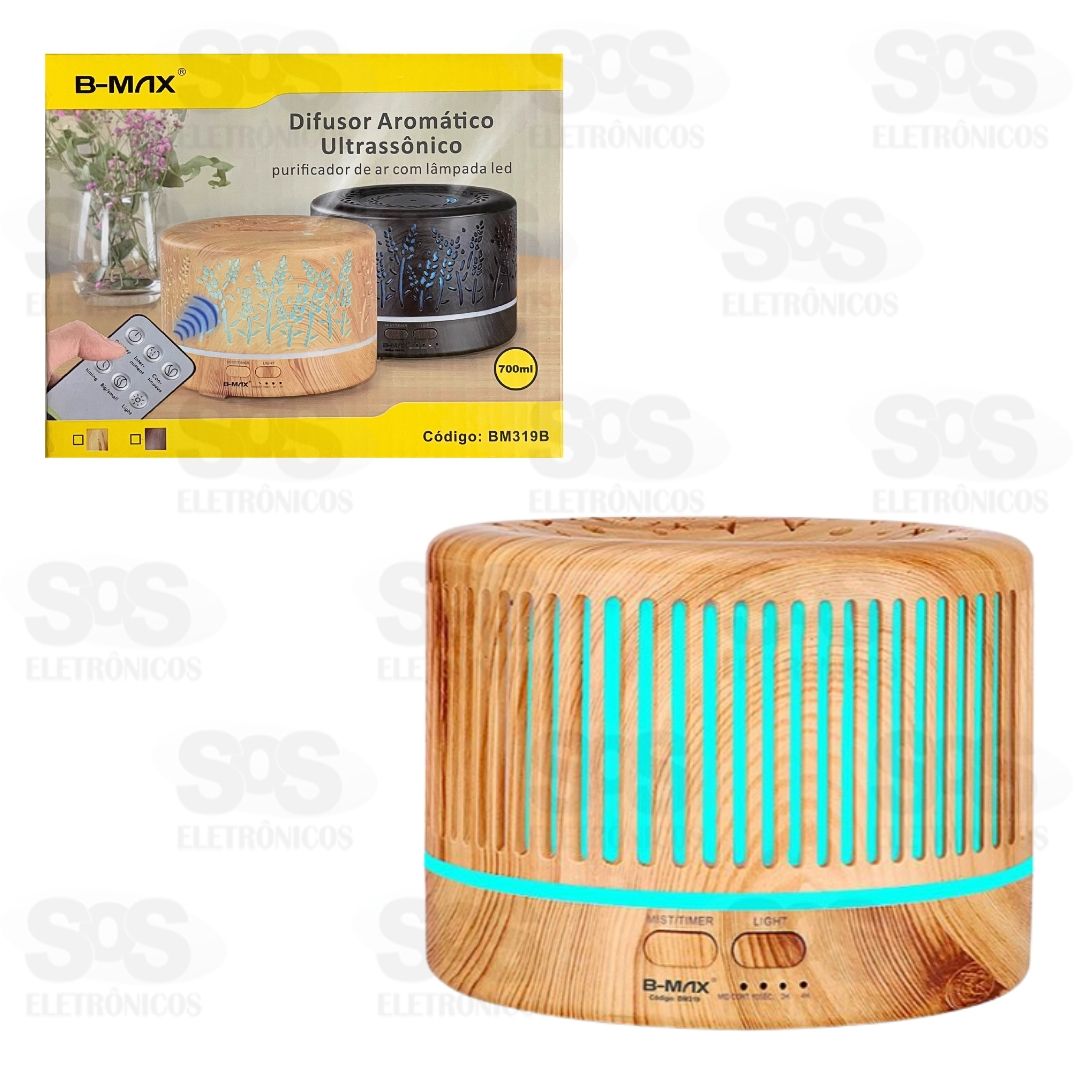 Difusor Umidificador Aromtico De Ar Com LED e Controle Remoto B-Max BM319B