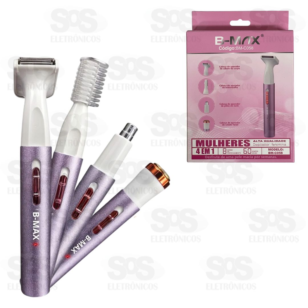 Caneta Aparadora De Pelos Eltrica 4 Acessrios B-Max BM-C058