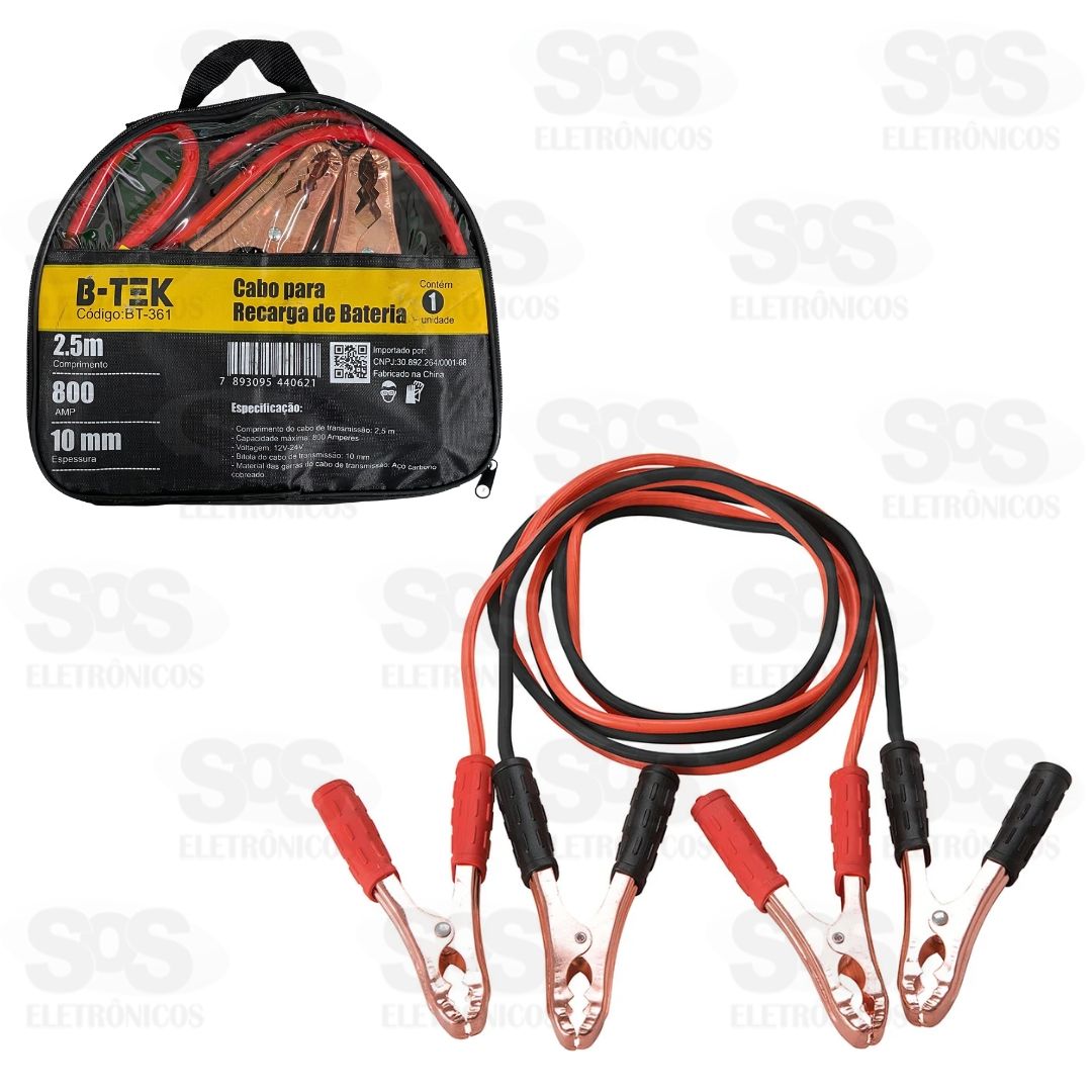 Cabo Para Bateria Chupeta 2.5 Metros 800Amp BT-361