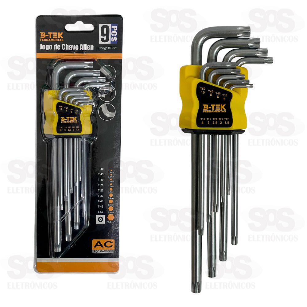 Kit Chave Allen 1,5 a 10mm Com 9 Peças B-Tek BT-523