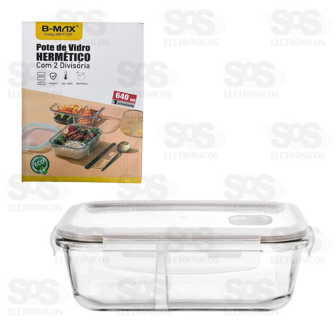 Pote De Vidro Com Divisria 640ML Hermtico B-Max BM-F1285